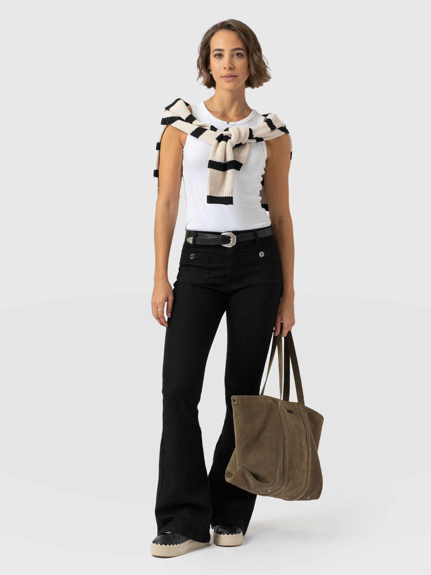 Bowie Stretch Flare Jeans - Jet Black - Women's Denims | Saint + Sofia® USA